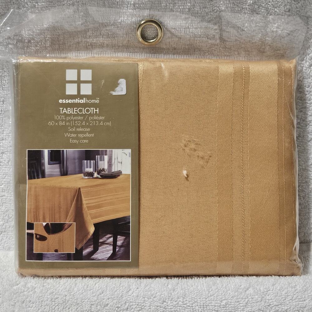 Essential Home Tablecloth 60x84 Gold Tan Stripe Water Repellent Kmart NEW